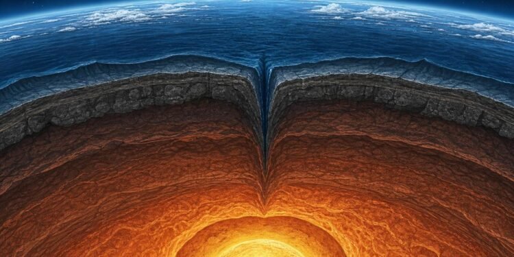 O ponto mais profundo do oceano chega a quase 11 quilômetros, mas ainda representa uma fração minúscula da distância até o centro da Terra