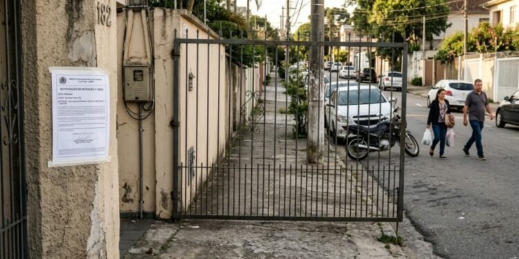 Os Códigos de Obras Municipais determinam que nenhuma folha de porta, portão ou janela pode projetar-se sobre o alinhamento da calçada.