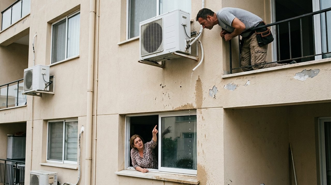 Casal instala ar-condicionado no apartamento e condomínio exige mudança da condensadora meses depois porque água começa a atingir janela do vizinho do andar de baixo