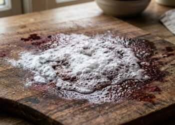 Adeus tábuas de corte com marcas escuras: o banho noturno de bicarbonato com vinagre que retira manchas de sangue e tomate da madeira