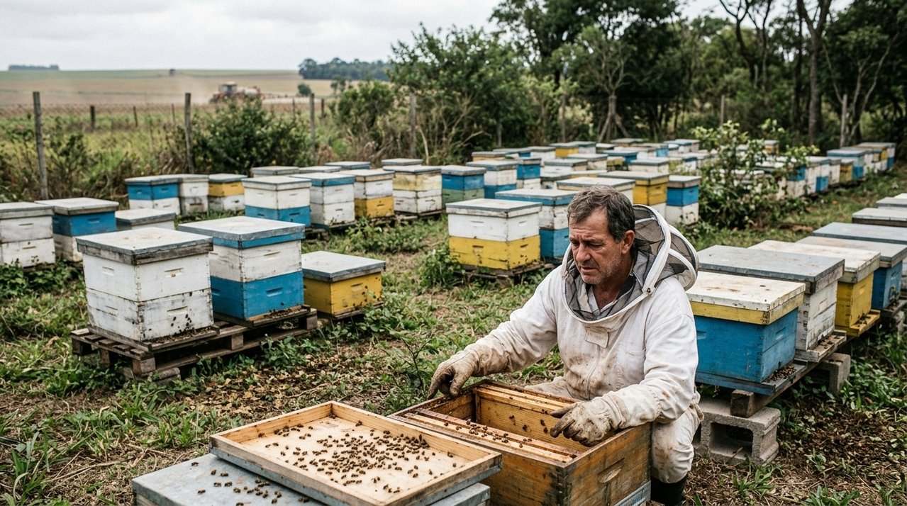 Apicultor encontra dezenas de colmeias com abelhas mortas depois de pulverização realizada em propriedade vizinha e calcula prejuízo superior a R$ 40 mil com perda de produção