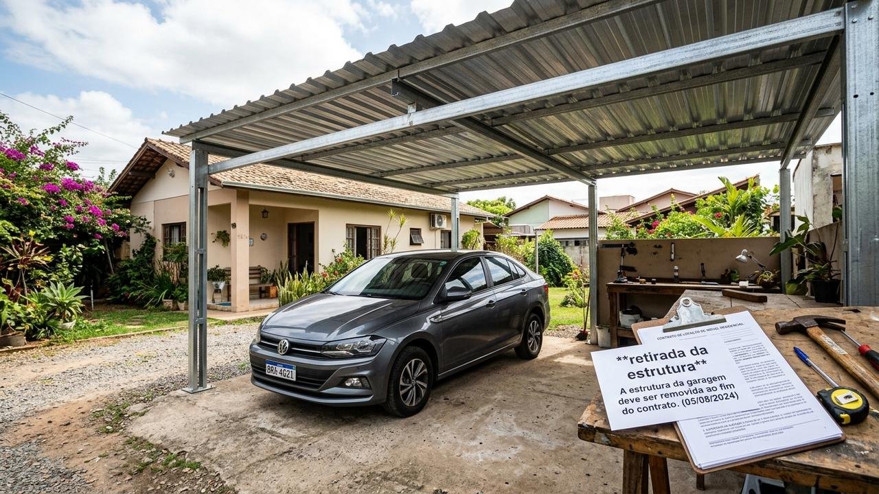 Família aluga casa por quatro anos e constrói cobertura de R$ 22 mil na garagem sem autorização escrita; proprietário pede retirada antes da devolução das chaves