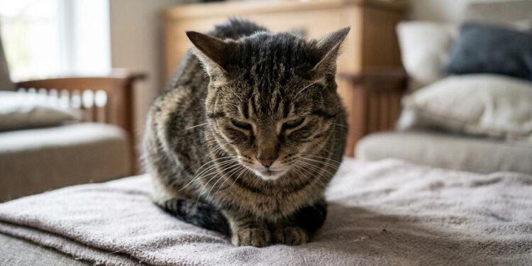 Alguns gatos continuam comendo, caminhando e mantendo parte da rotina mesmo quando estão desconfortáveis.