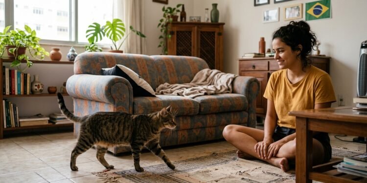 A diferença não está necessariamente na quantidade de afeto, mas na possibilidade de o gato escolher quando se aproximar e quando encerrar o contato.