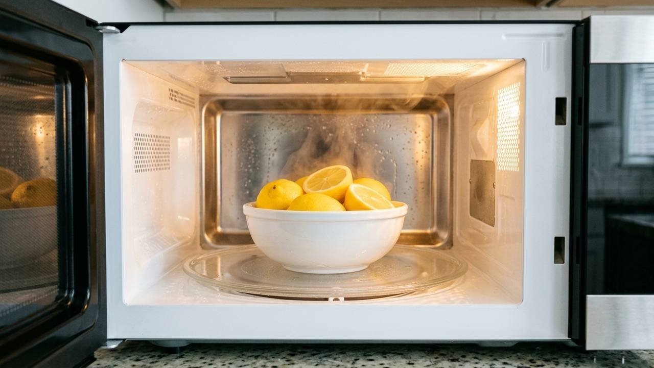 Adeus, micro-ondas fedendo a comida do dia anterior: o método do vapor cítrico que neutraliza gorduras e odores fortes em poucos minutos