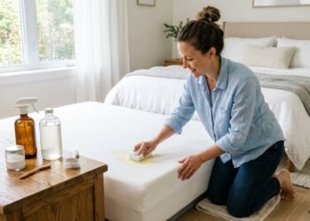 Sem lavanderia cara, nem alvejante forte: a melhor forma de apagar manchas amarelas de suor do colchão usando água oxigenada e detergente de coco