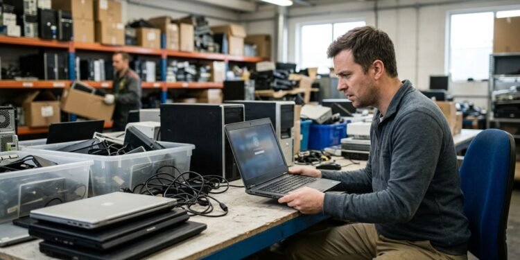Empresa manda equipamentos eletrônicos para reciclagem certificada e descobre meses depois que alguns aparelhos ainda aparecem vinculados às contas internas e podem ter sido revendidos sem apagamento completo