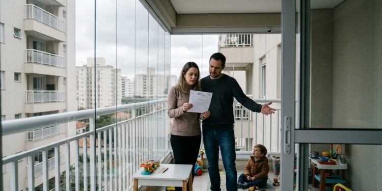 Família fecha varanda com vidro para proteger criança da chuva e do vento, investe mais de R$ 18 mil na obra e condomínio manda desmontar estrutura porque modelo não segue o padrão aprovado em assembleia