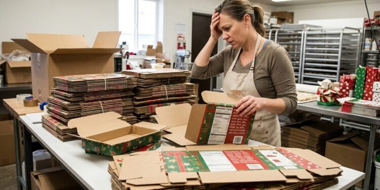 Dona de confeitaria encomenda centenas de embalagens personalizadas para uma data comemorativa e recebe todo o lote com informação nutricional de outro produto impressa nas caixas