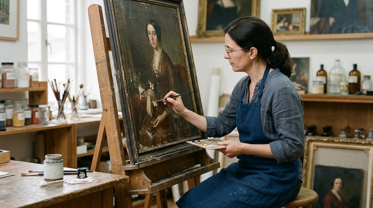 Mulher entrega quadro antigo herdado dos avós para restauração e recebe a obra meses depois com partes da pintura original refeitas, sem que o procedimento tivesse sido combinado