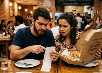 Casal pede pizza grande, sobra metade e restaurante cobra taxa adicional pela embalagem para levar comida para casa sem informar valor antecipadamente