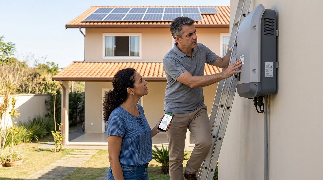 Casal instala sistema de energia solar por R$ 48 mil, percebe queda brusca na geração poucos meses depois e descobre que parte dos equipamentos instalados não era nova