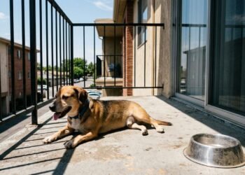 Tutor deixa cachorro sozinho na varanda durante todo o expediente e recebe denúncia depois de vizinhos registrarem exposição prolongada ao sol e ausência de água