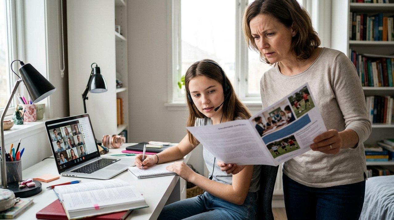 Pais pagam um ano antecipado de curso de idiomas para dois filhos e escola anuncia mudança para aulas exclusivamente online poucas semanas depois do início das turmas