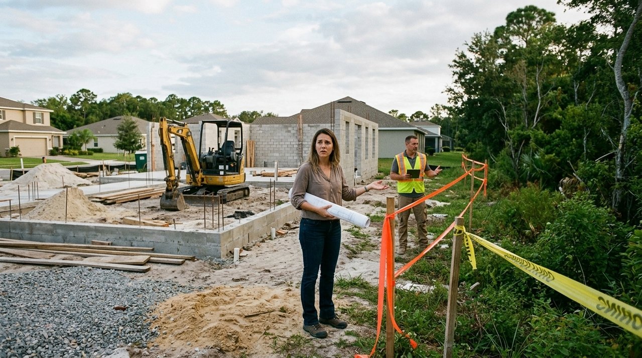 Família compra terreno em condomínio fechado, começa a construir e recebe ordem para interromper a obra porque uma área considerada parte do lote aparece como proteção ambiental