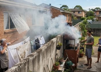Família constrói churrasqueira próxima ao muro divisório e conflito começa quando fumaça passa a atingir roupas e janelas da residência vizinha nos fins de semana