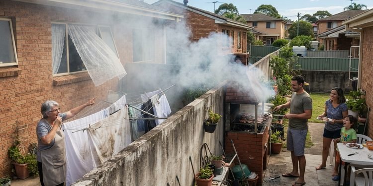 Família constrói churrasqueira próxima ao muro divisório e conflito começa quando fumaça passa a atingir roupas e janelas da residência vizinha nos fins de semana