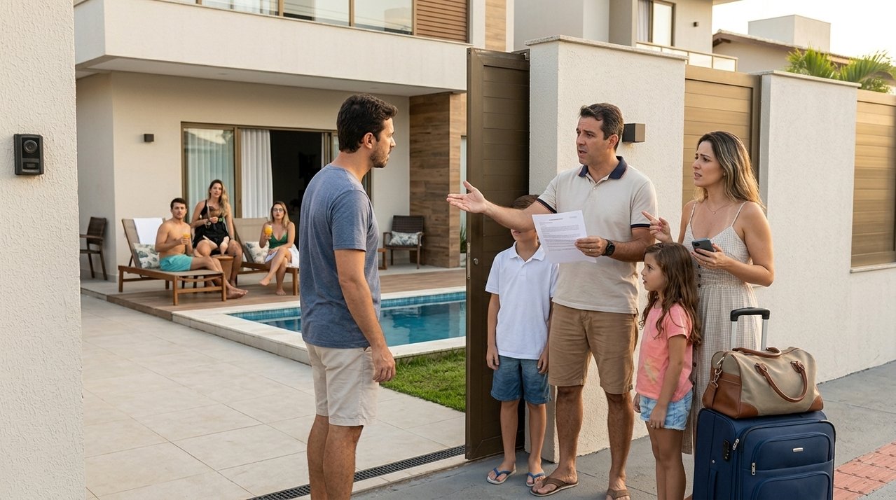 Família paga R$ 7 mil por casa de praia com piscina para o Réveillon e, ao chegar, descobre imóvel ocupado por outros hóspedes após anúncio duplicado na plataforma