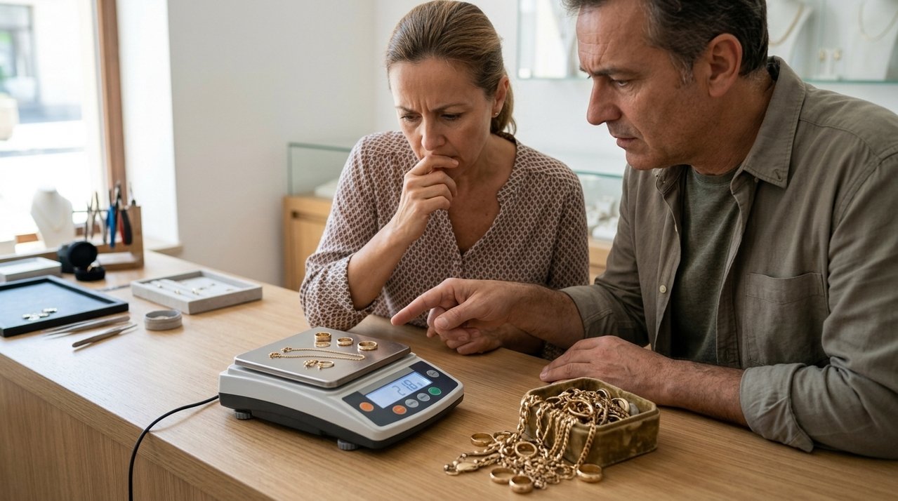 Família encomenda joias feitas com ouro de peças antigas herdadas, entrega todo o material ao ourives e começa a questionar o peso devolvido depois que novas peças ficam prontas
