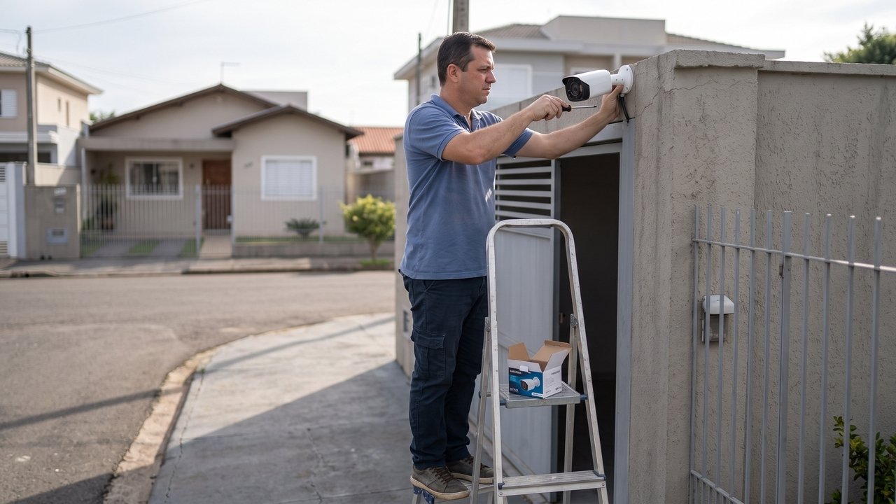 Morador instala câmera no portão para vigiar a garagem, mas equipamento também registra a entrada e parte do quintal do vizinho, que exige mudança do ângulo