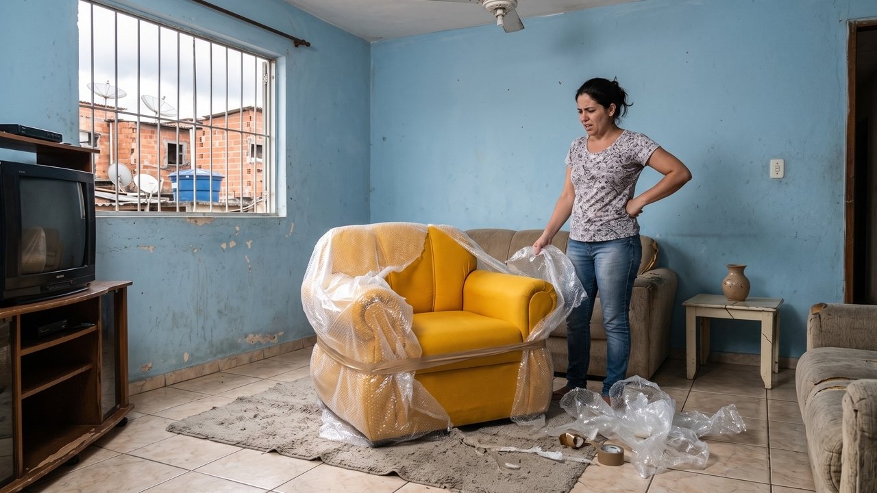 Cliente paga R$ 3.900 por poltrona reclinável exposta na loja e recebe produto de tonalidade diferente em casa; estabelecimento afirma que variações de cor são normais e nega troca imediata
