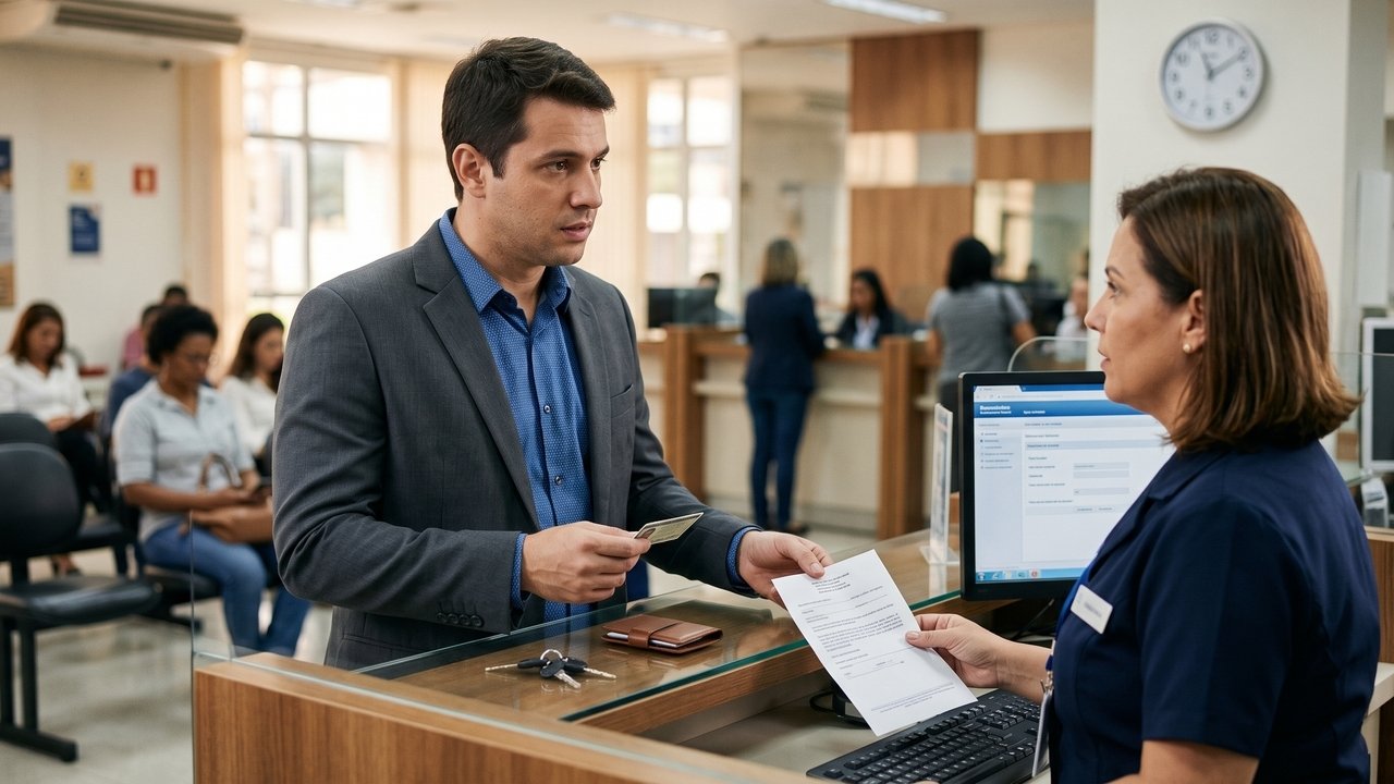 Cliente passa quase 2 horas esperando atendimento em agência bancária para resolver bloqueio de conta, descobre que a legislação municipal limita o tempo de espera e permite autuação pelo Procon, mas indenização por dano moral depende de circunstâncias adicionais além da demora