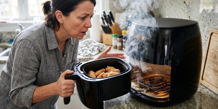 Minha air fryer começou a soltar fumaça mesmo sem nenhum alimento queimado: o problema podia estar escondido abaixo do cesto