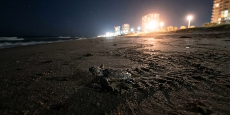 Quando a luz artificial domina a praia, filhotes de tartaruga podem perder o rumo do mar