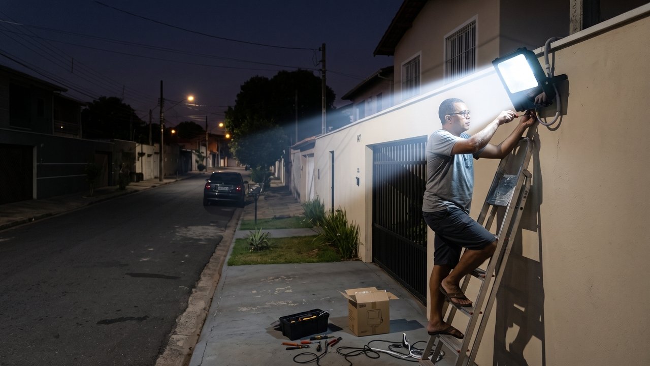 Morador instala um refletor de segurança de alta potência no muro do quintal para espantar ladrões, mas o feixe de luz invade diretamente a janela do quarto da casa ao lado impedindo o vizinho de dormir, e o tribunal concede liminar para a remoção da lâmpada por perturbação do sossego.