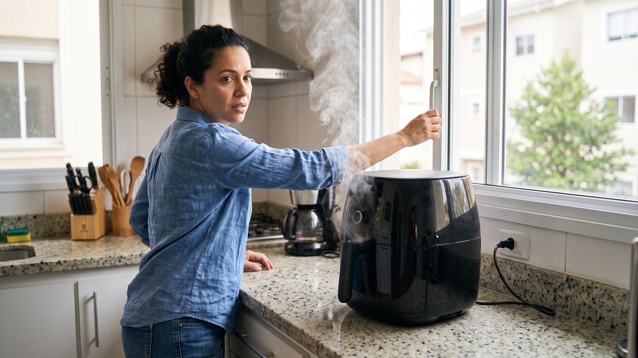 Minha air fryer começou a soltar fumaça mesmo sem nenhum alimento queimado: o problema podia estar escondido abaixo do cesto