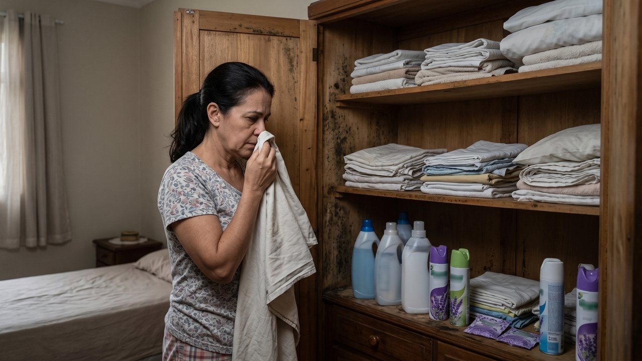 A roupa de cama parecia limpa, mas o armário devolvia um cheiro de guardado em poucos dias