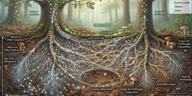Os fungos criam redes sob o solo que transportam nutrientes e carbono entre plantas