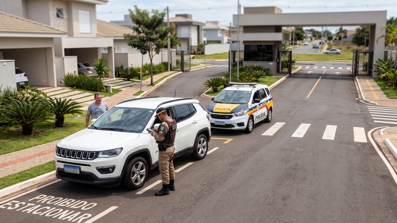 Visitante jovem estaciona o carro em uma vaga destinada a cadeirantes dentro do estacionamento fechado do condomínio. O síndico aciona a fiscalização de trânsito que entra no prédio e guincha o veículo, reforçando que o Código de Trânsito Brasileiro se aplica integralmente em vias internas.