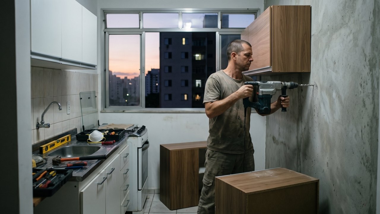 Vizinho começa a furar paredes às 6h30 de domingo, moradora reclama e descobre que não existe regra federal definindo horário de barulho em condomínio: convenção interna e legislação municipal podem estabelecer limites e prever multa para reincidentes