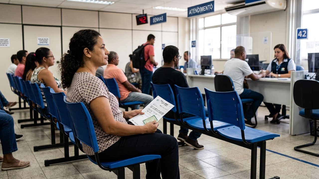 Consumidora espera 1h20 na fila de uma agência para sacar benefício, registra protocolo e descobre que a cidade estabelece prazo máximo para atendimento bancário; banco pode ser multado administrativamente, mas demora isolada nem sempre gera indenização na Justiça