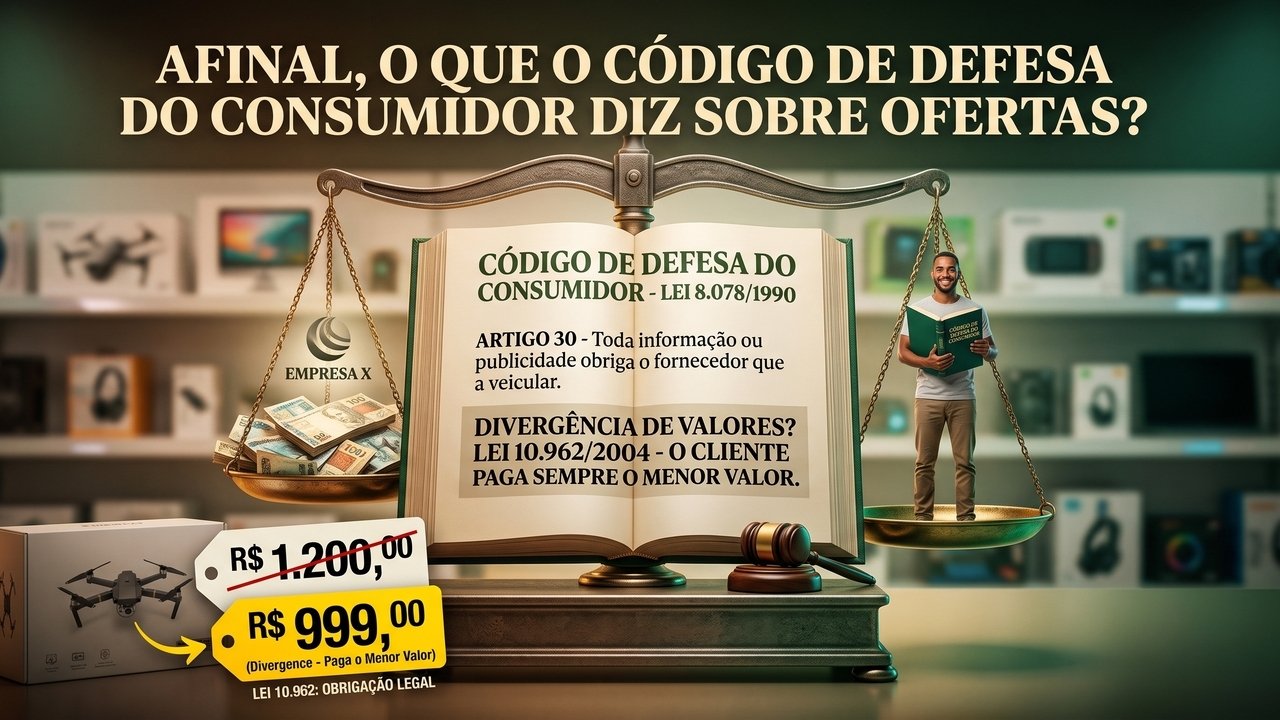 Consumidor nota que o leitor de código de barras do caixa registrou um valor superior ao da etiqueta promocional colada na gôndola. O gerente tenta forçar o pagamento mais caro, mas o cliente grava a situação e garante na Justiça o direito absoluto de pagar o menor preço anunciado.