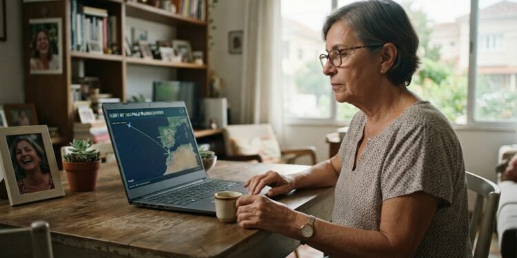 Tenho 70 anos e acompanho o voo da minha filha toda vez que ela viaja, mesmo que ela nunca tenha me pedido, demorei para perceber que essa tela é onde coloco a preocupação que não quero colocar sobre ela