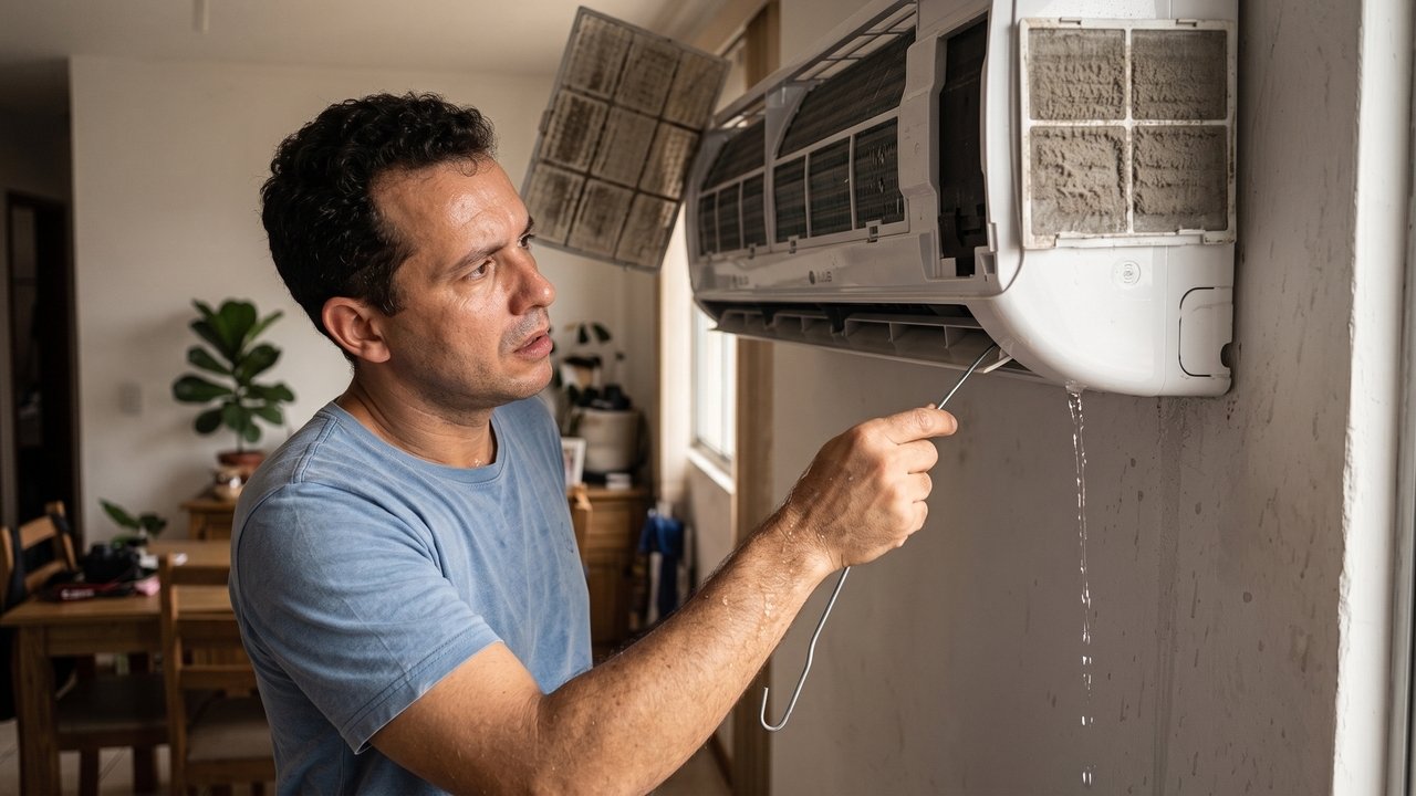 Meu ar-condicionado começou a pingar dentro do quarto justamente nos dias mais quentes: mudar a temperatura não resolvia