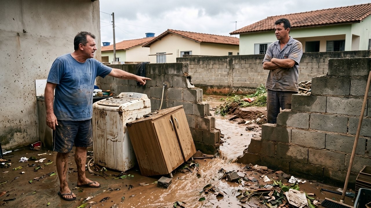Depois de trocar todo o piso do quintal por concreto, água da chuva passa a correr para o terreno ao lado e gera discussão entre vizinhos