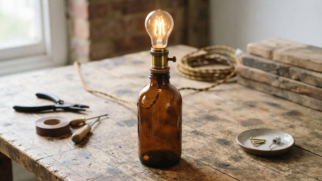 luminárias pendentes com garrafas de vidro