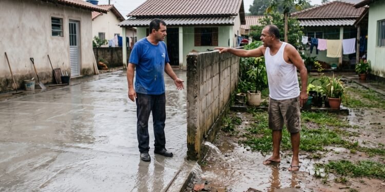 Depois de trocar todo o piso do quintal por concreto, água da chuva passa a correr para o terreno ao lado e gera discussão entre vizinhos