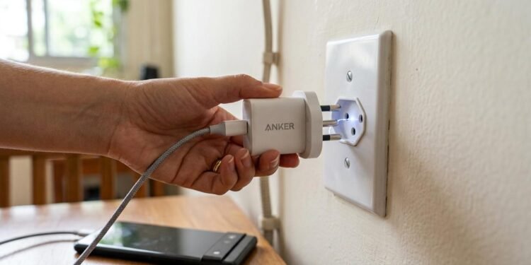 faísca ao conectar o carregador na tomada