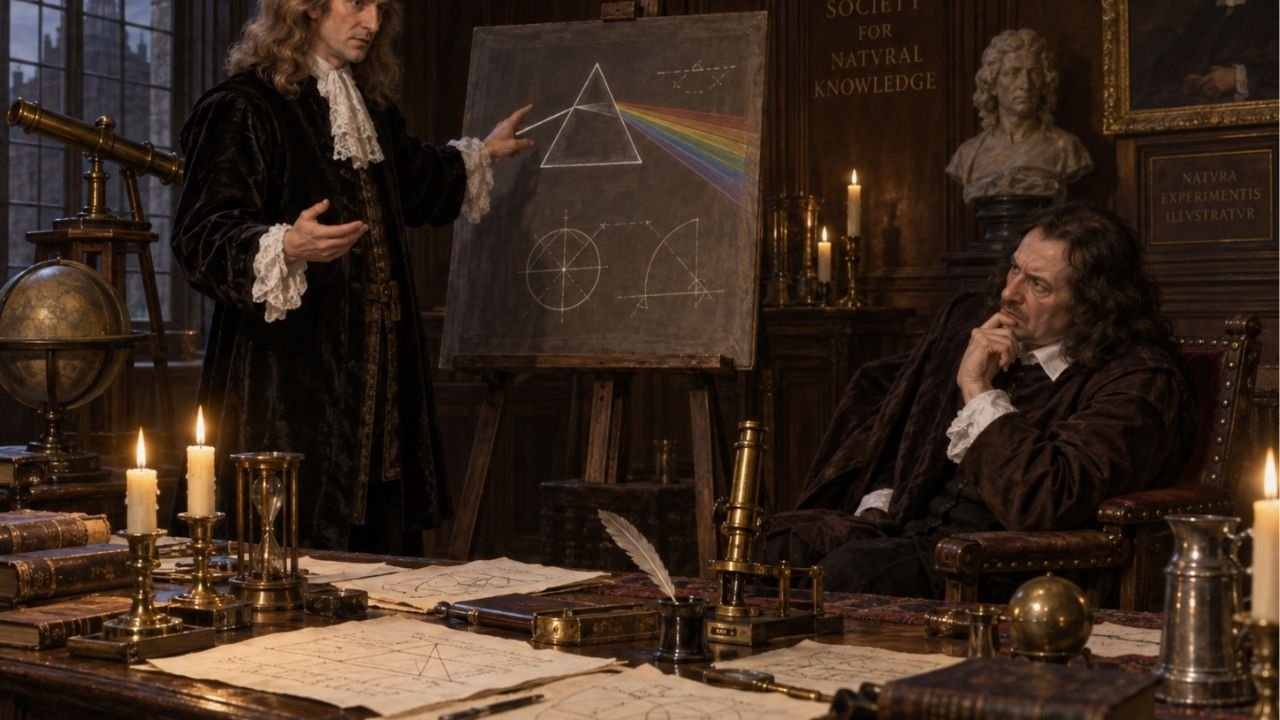 Isaac Newton e a Revolução Científica, em reflexão sobre o conhecimento coletivo: "Se vi mais longe, foi por estar sobre os ombros de gigantes."
