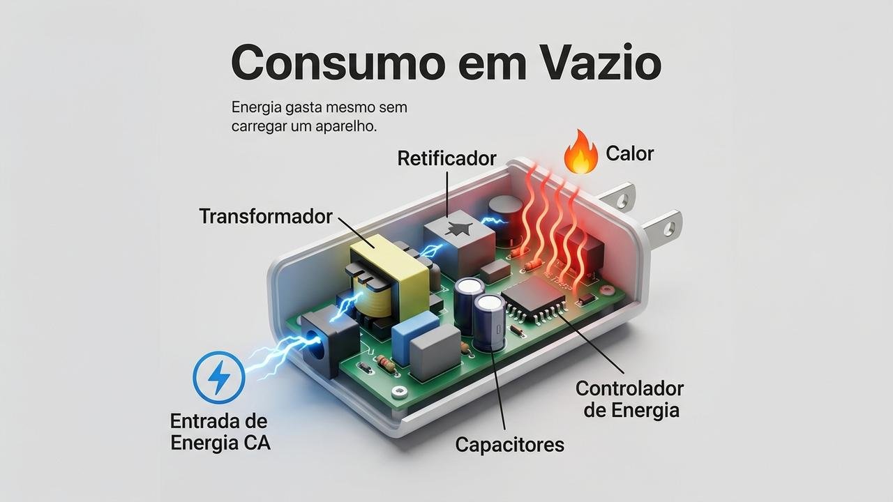 carregador na tomada gasta energia