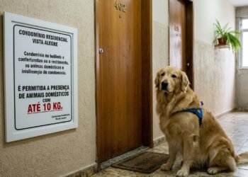 Família adota cachorro de grande porte e condomínio tenta aplicar multa com base em regra antiga que proíbe animais acima de 10 quilos; discussão passa a considerar se o animal efetivamente oferece risco ou perturbação aos demais moradores