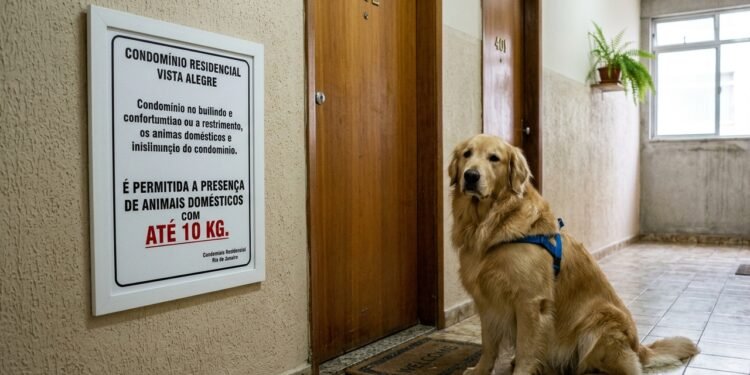 Como o cachorro adotado pela família ultrapassava esse peso, a administração informou que a permanência do animal poderia caracterizar descumprimento da norma interna.
