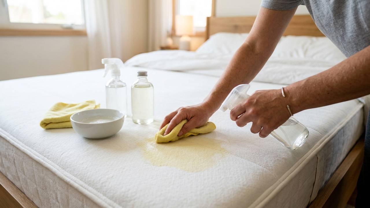 Sem lavanderia cara, nem alvejante forte: a melhor forma de apagar manchas amarelas de suor do colchão usando água oxigenada e detergente de coco