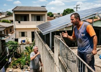 Morador instala painéis solares na cobertura com projeção que avança sobre o limite do lote contíguo e vizinho exige adequação
