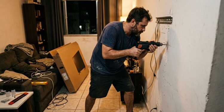 O morador trabalhava fora durante todo o horário comercial e só dispunha das noites livres para cuidar dos pequenos consertos da própria residência.
