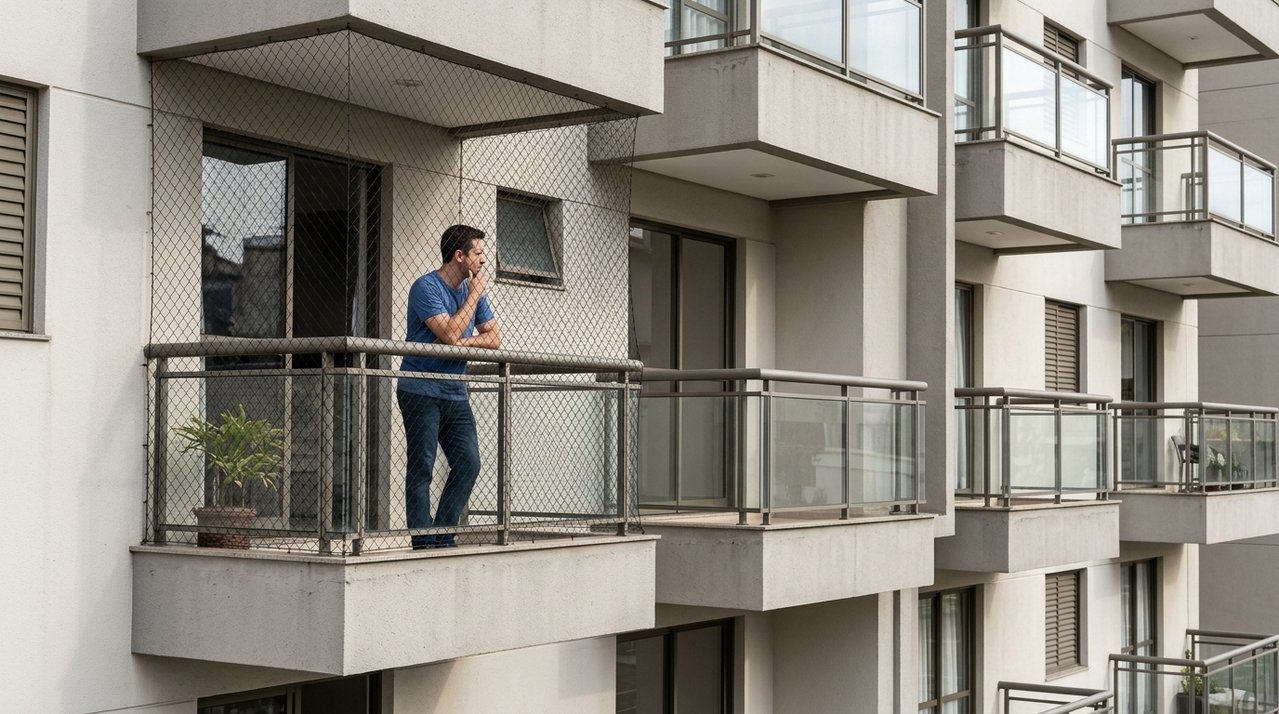 Morador instala tela de proteção na varanda depois que cachorro quase cai do apartamento, mas condomínio exige retirada porque modelo altera a fachada do prédio